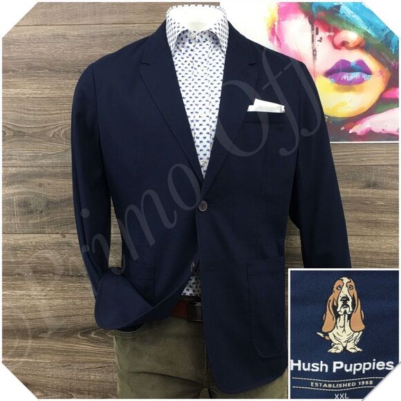 HUSH PUPPIES Mens Blazer Sport Coat Casual Jacket‎ Size 42R Blue Cotton Suit - Picture 1 of 12